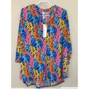Dear Scarlett NWT Lizzy Top in Blue Pink Branches 3/4 Sleeve Blouse Sz 2X
